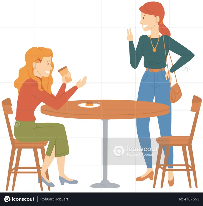 Girls drinking coffee at cafe  Illustration