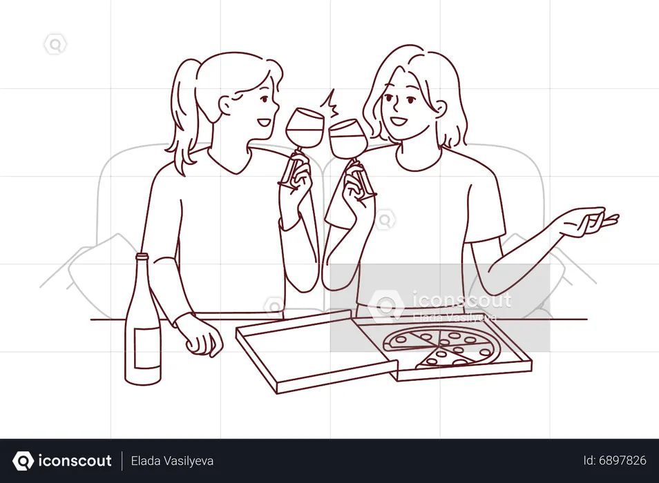 Girls eating pizza  Illustration