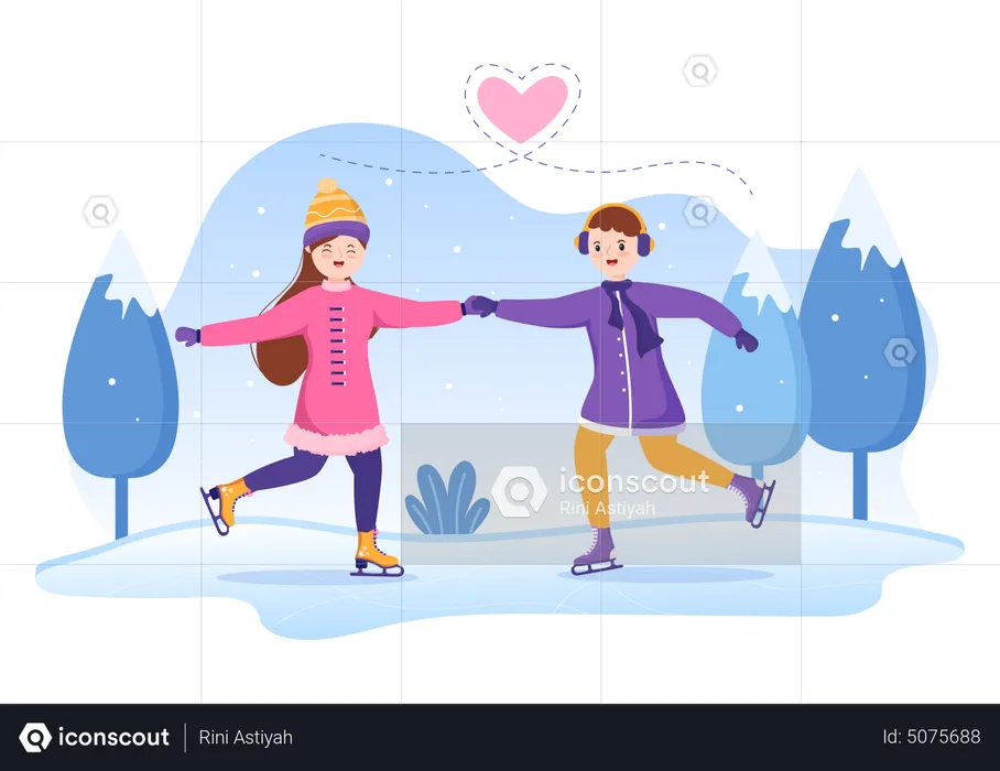 Girls enjoy doing ice skating  Illustration