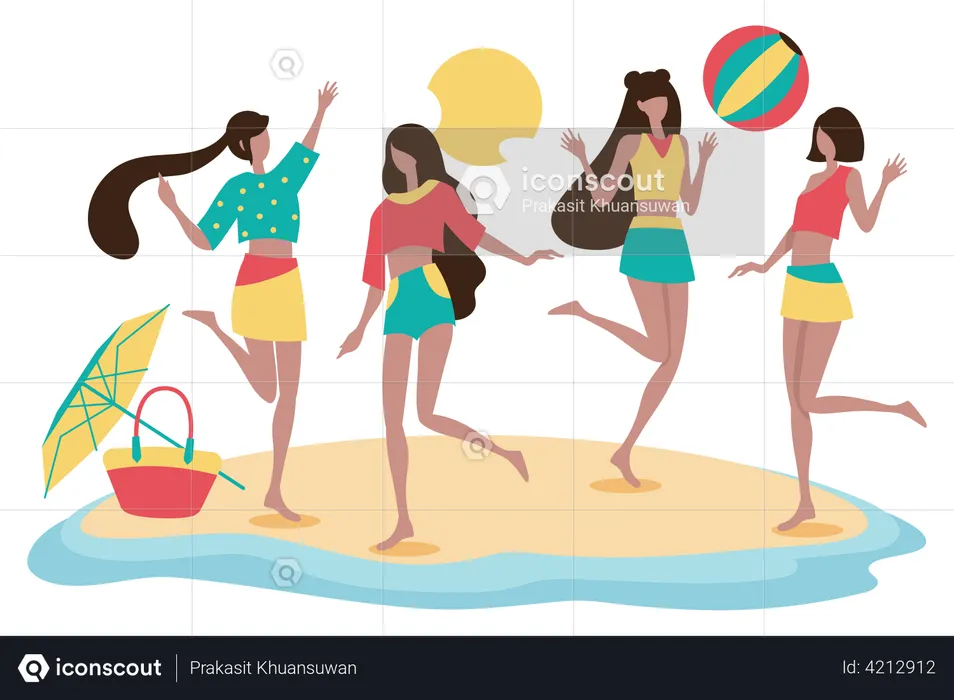 Girls enjoying beach party  Illustration