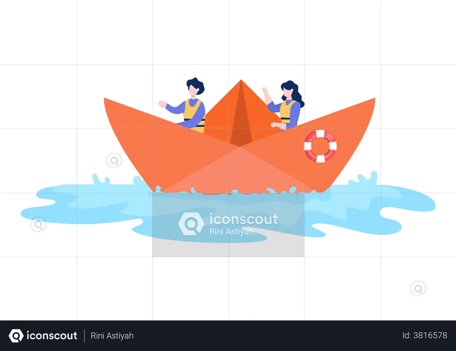 Girls enjoying boat ride  Illustration