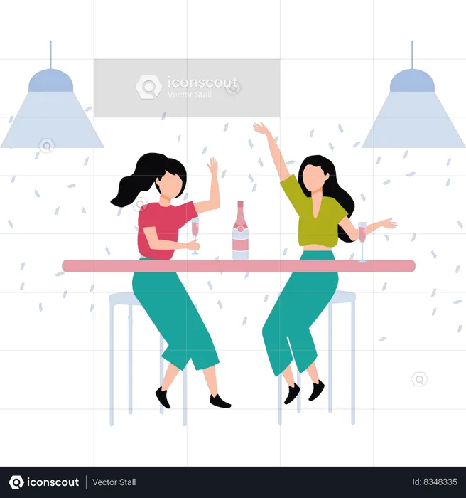 Girls enjoying drinks sitting in bar  Illustration