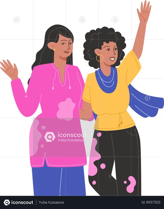 Girls enjoying holi  Illustration