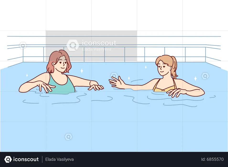 Girls enjoying in swimming pool  Illustration