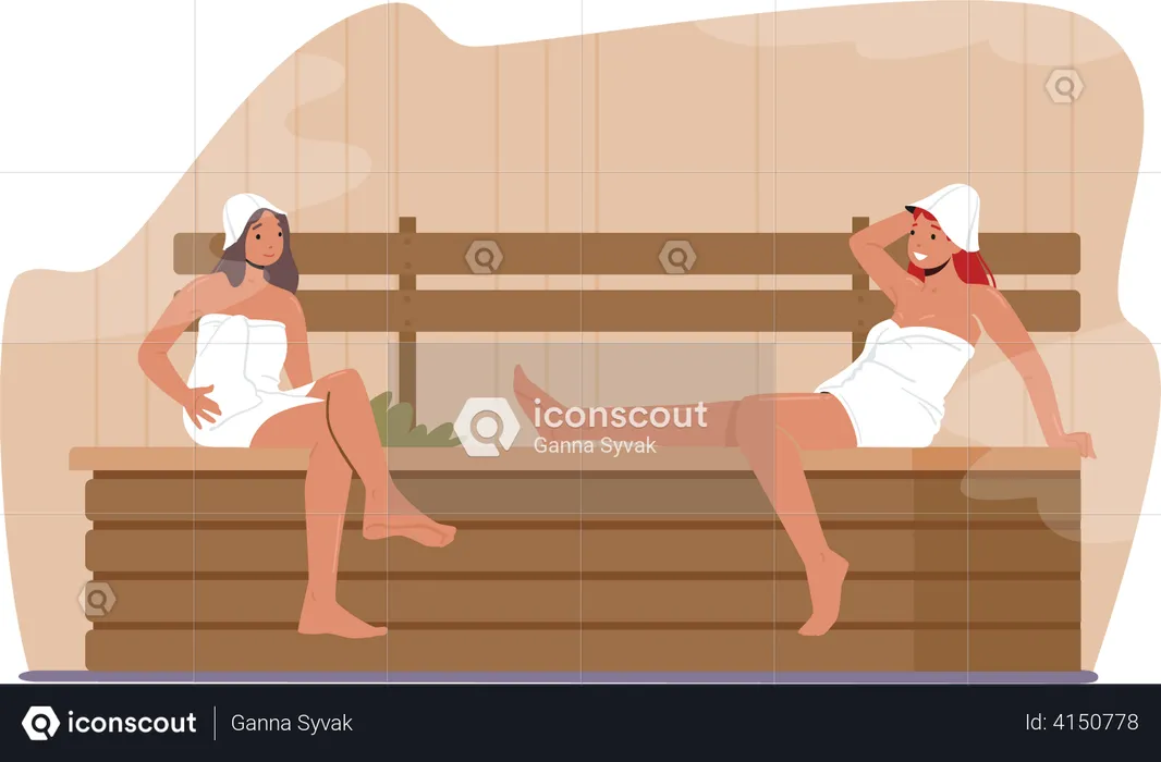 Girls enjoying spa sauna  Illustration
