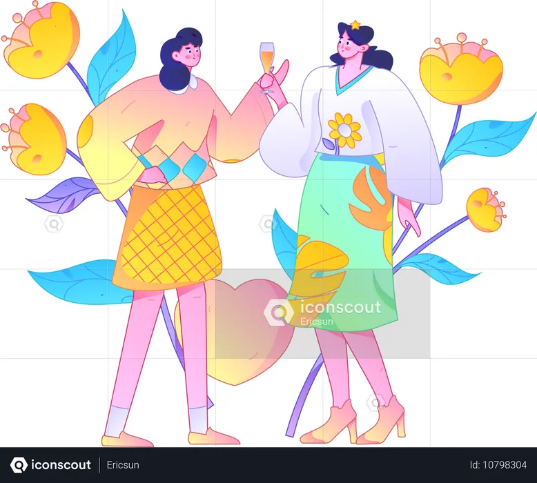 Girls enjoying women day party  Illustration