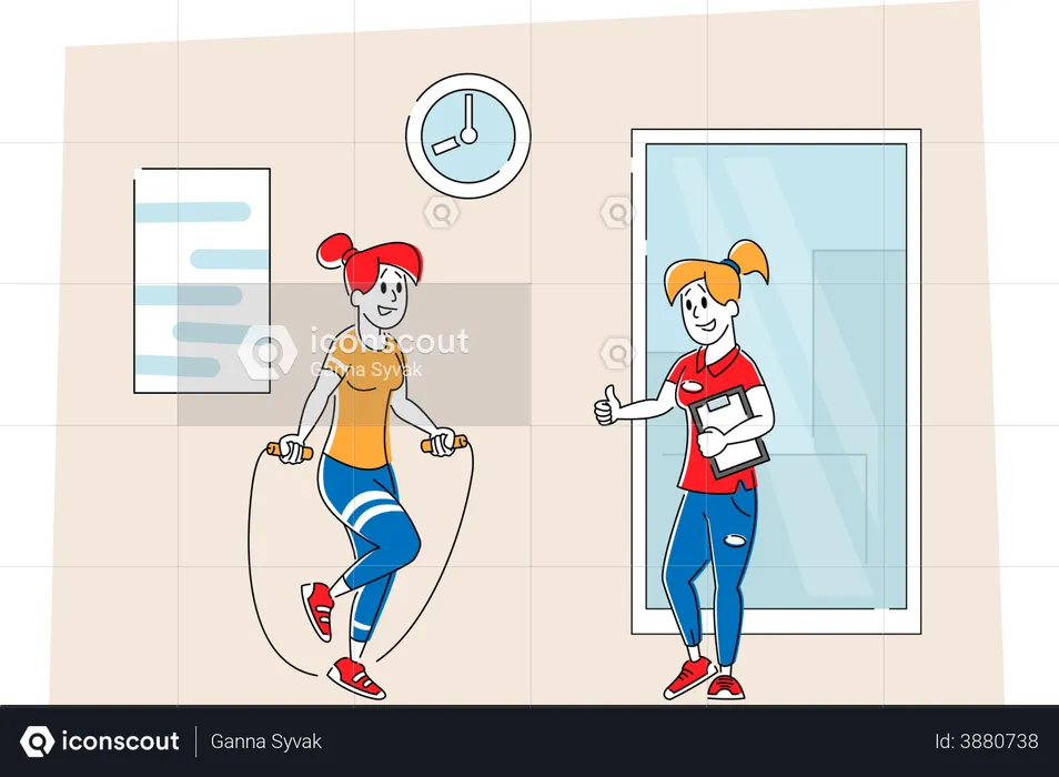 Girls exercising together in gym  Illustration