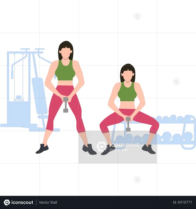 Girls exercising with dumbbells  Illustration