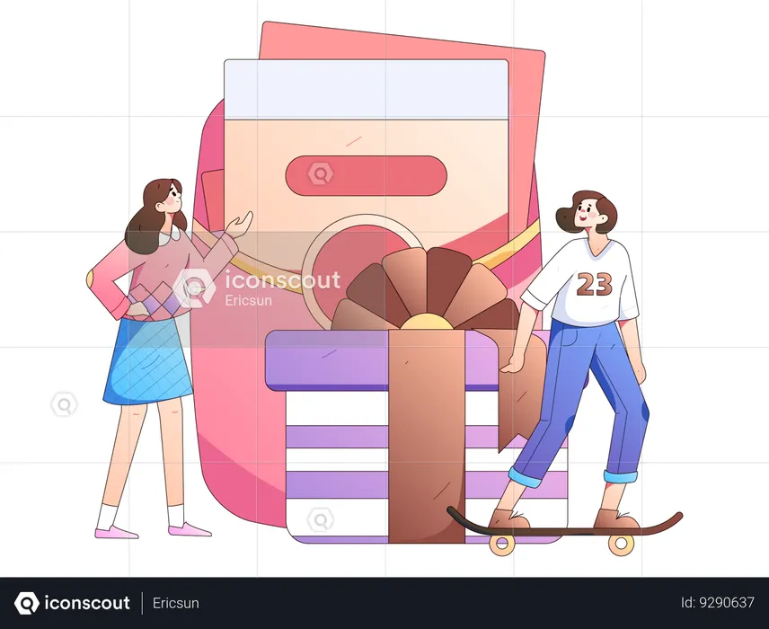 Girls getting shopping reward  Illustration