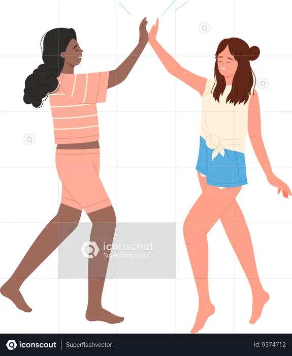 Girls giving high five  Illustration