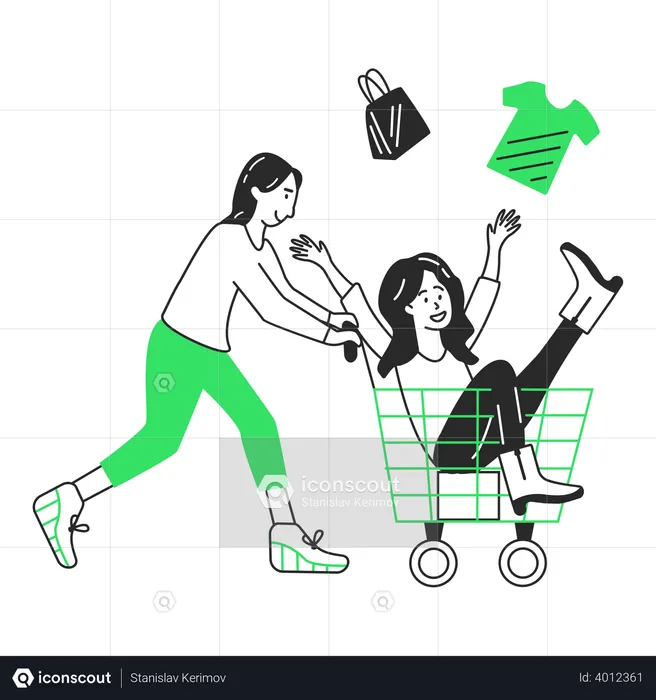 Girls go shopping in a basket  Illustration