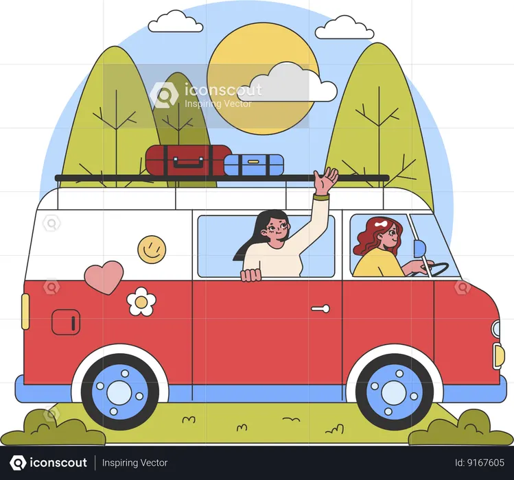 Girls going for summer trip  Illustration