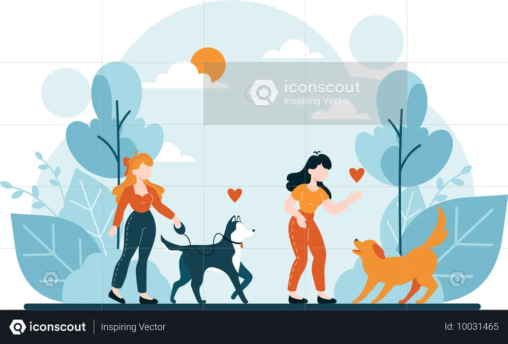 Girls going outside with dog  Illustration