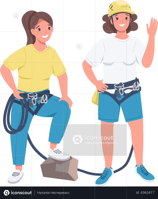 Girls hiking together  Illustration