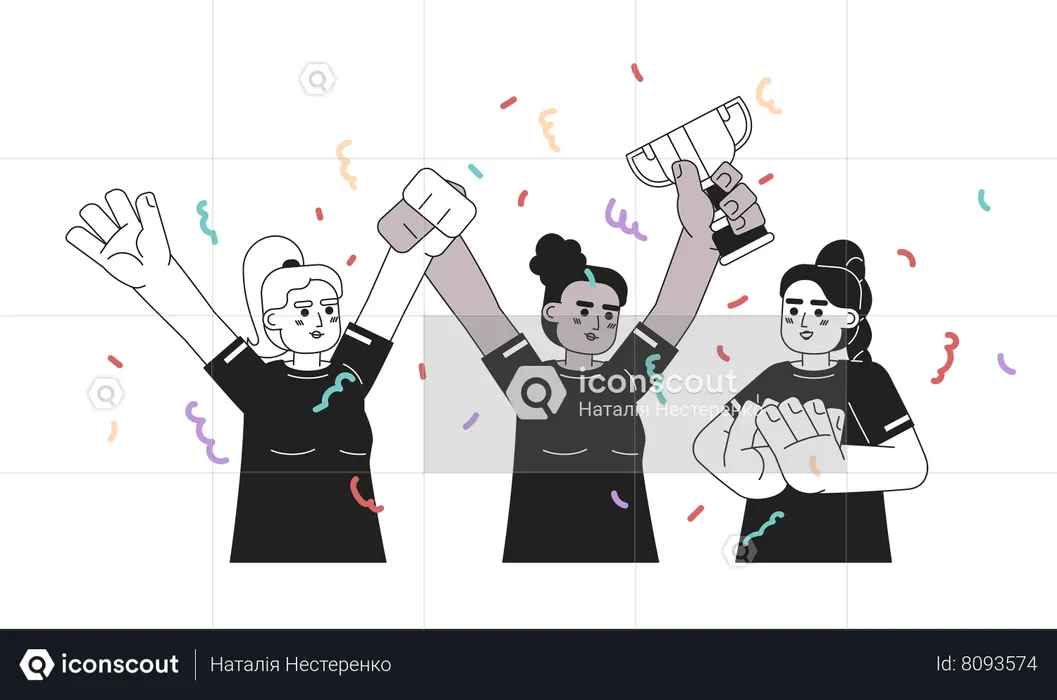 Girls holding golden cup  Illustration