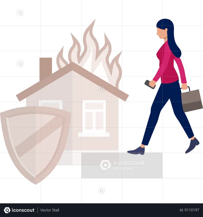 Girl's house is on fire  Illustration