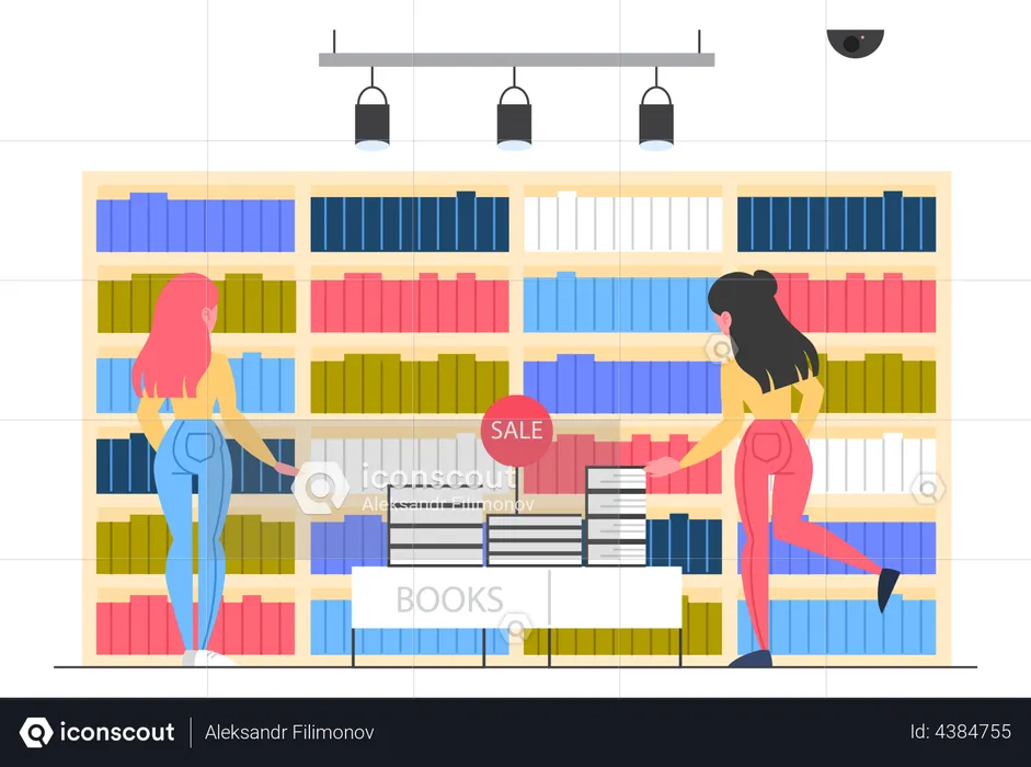 Girls in bookstores  Illustration