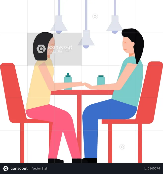 Girls in restaurant  Illustration