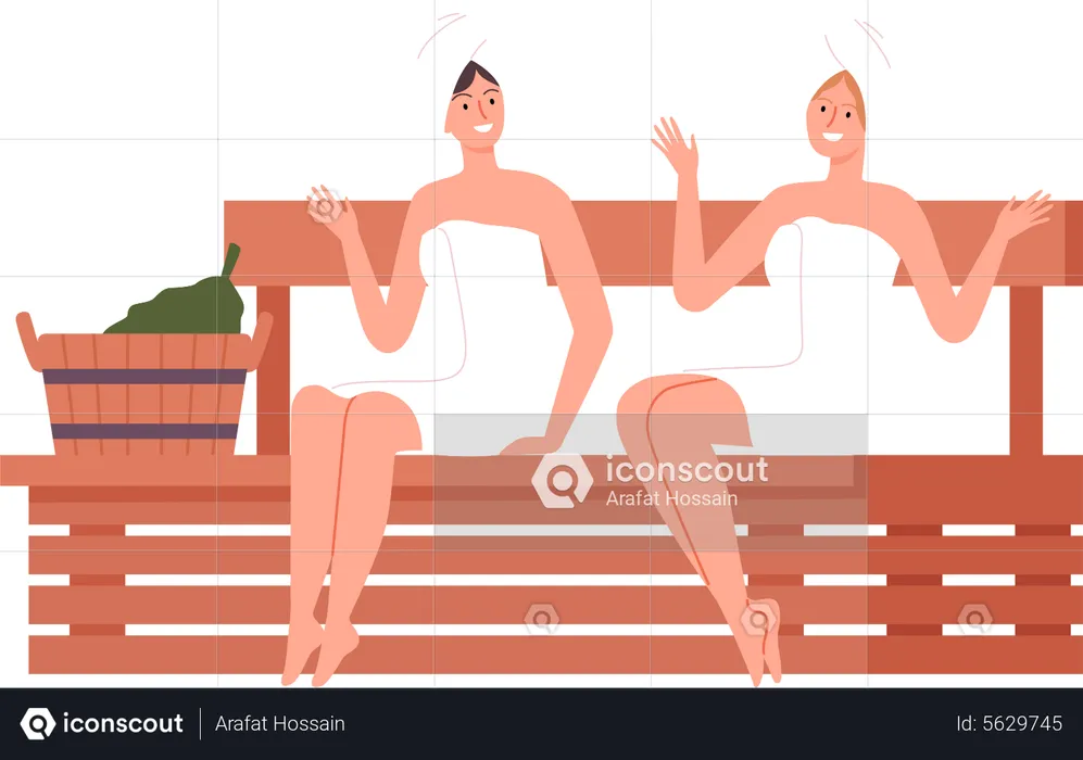 Girls in sauna  Illustration
