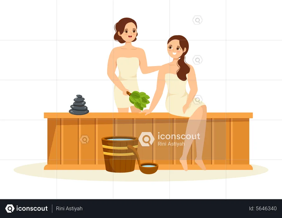 Girls in sauna  Illustration