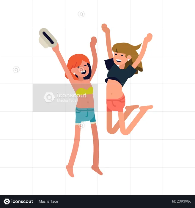 Girls jumping with joy  Illustration