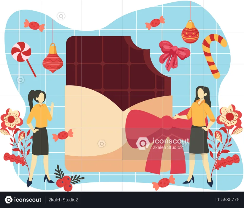 Girls looking at christmas decoration  Illustration