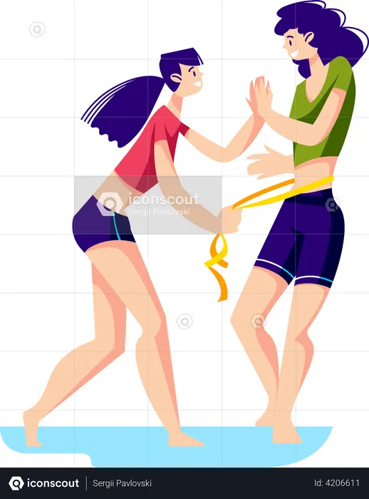 Girls measuring waist with measure tape  Illustration