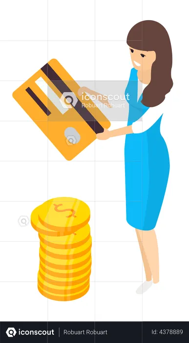 Girls pays money using credit card  Illustration