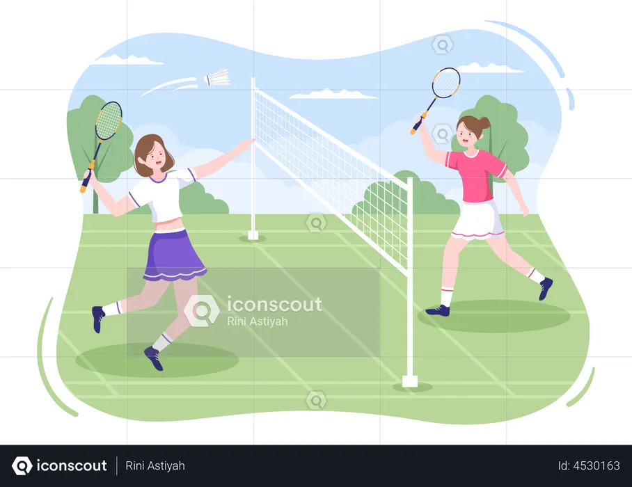 Girls playing Badminton  Illustration