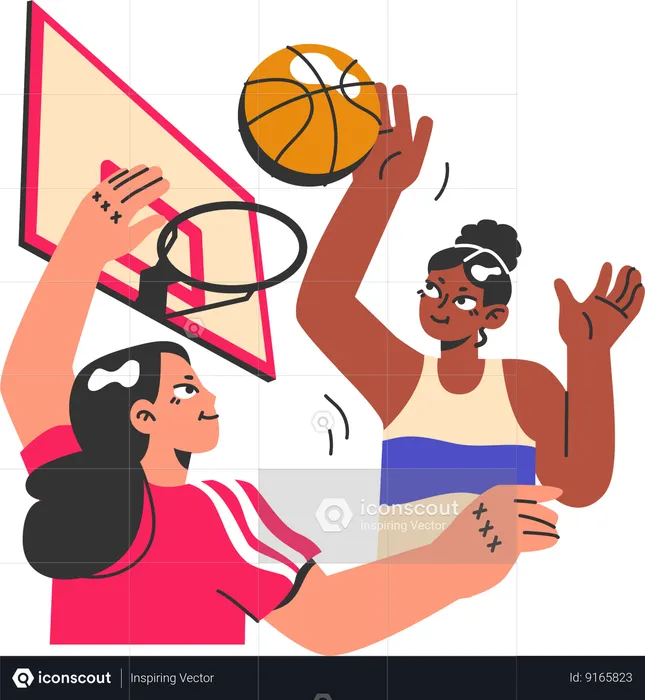 Girls Playing Basketball game  Illustration
