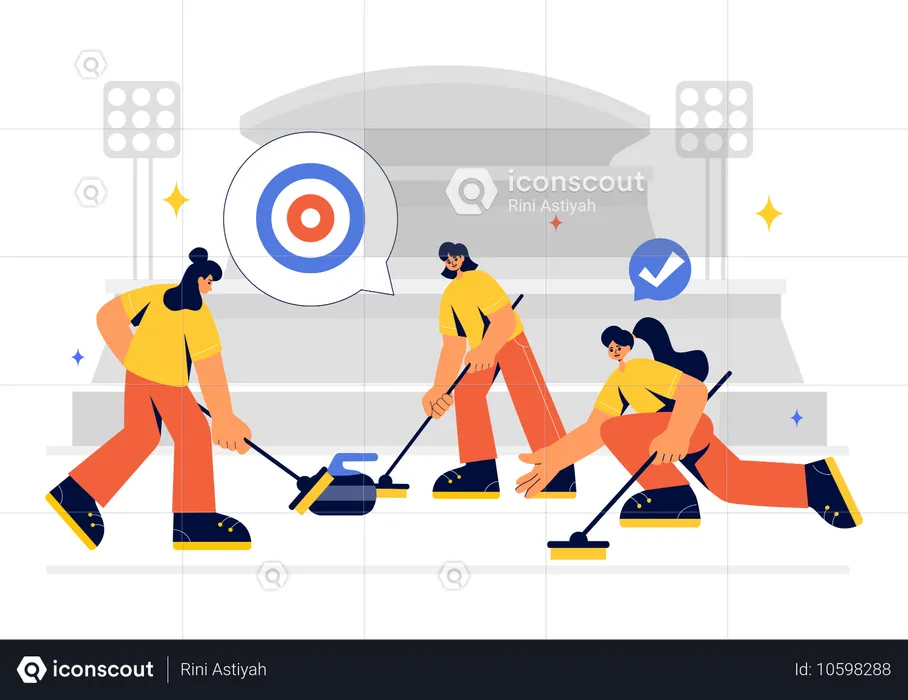 Girls Playing Curling  Illustration