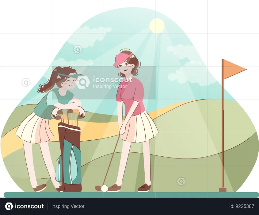 Girls playing golf  Illustration