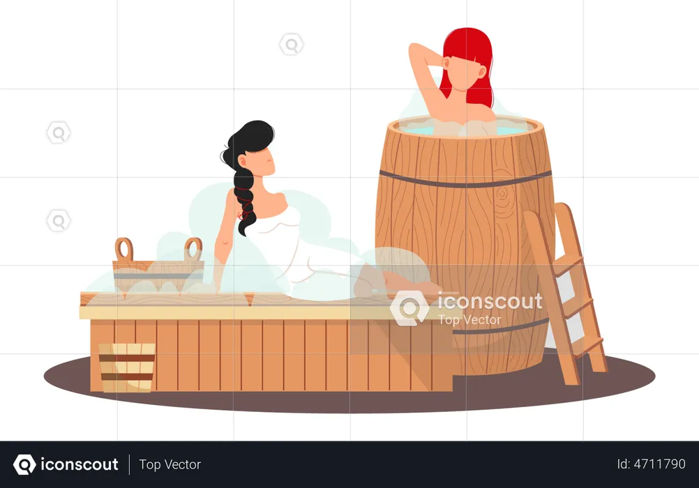 Girls relaxing in sauna  Illustration