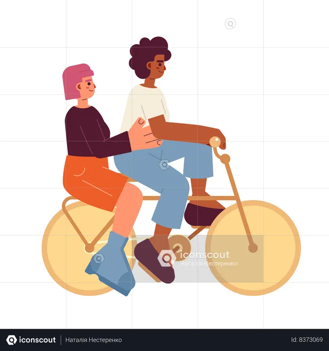 Girls riding on bicycle  Illustration