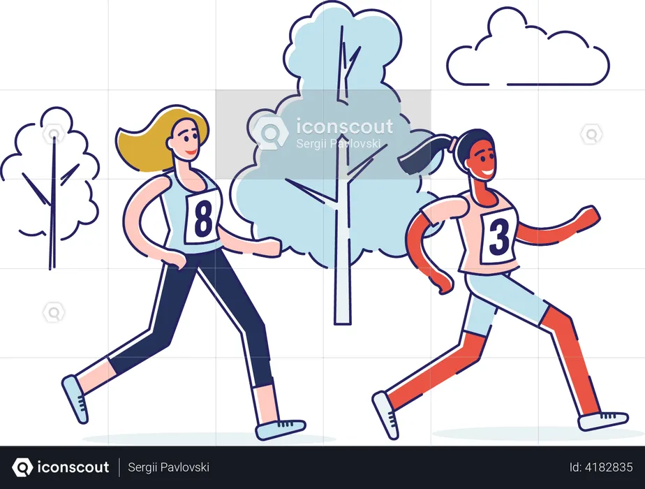Girls running in a marathon  Illustration