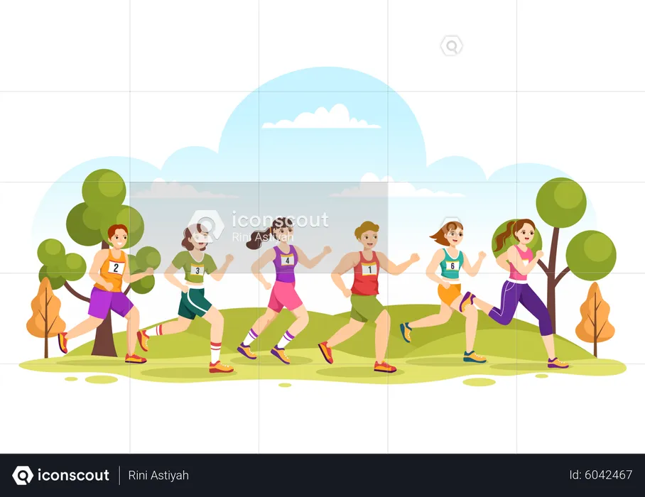 Girls running in Marathon Race  Illustration