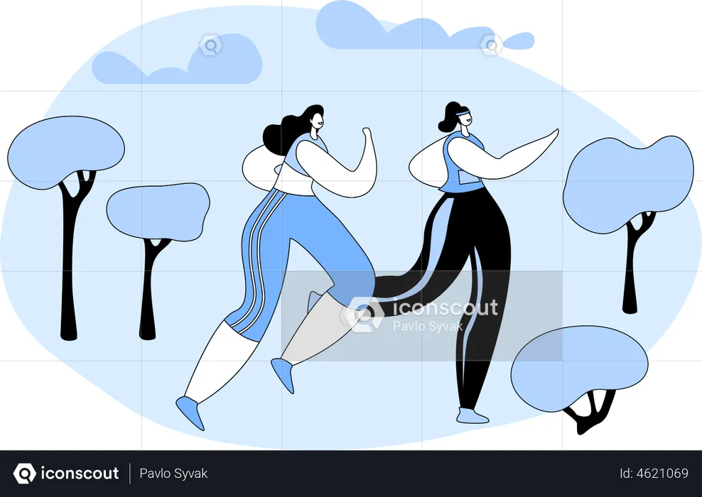 Girls running in park  Illustration