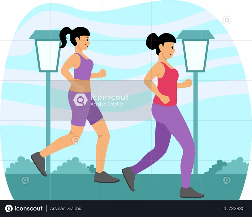 Girls running in park  Illustration