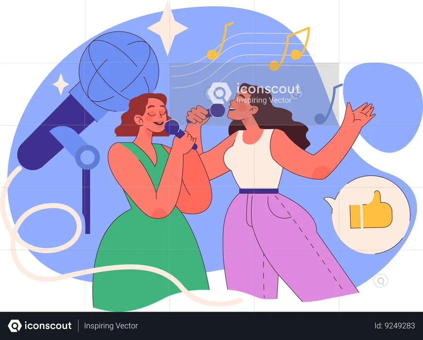 Girls singing in party  Illustration
