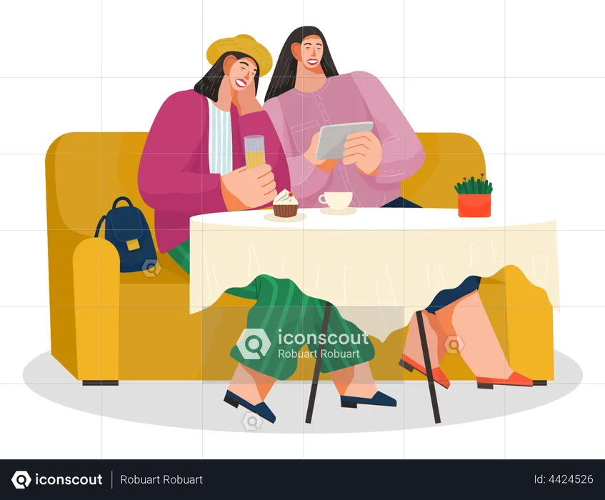 Girls sitting in cafe  Illustration