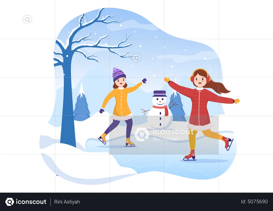 Girls skate on ice together  Illustration
