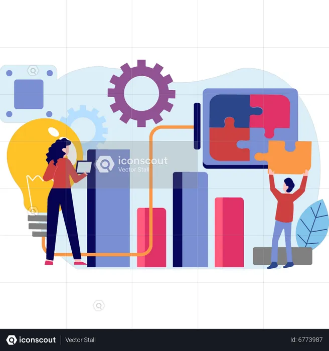 Girls solving business puzzles  Illustration