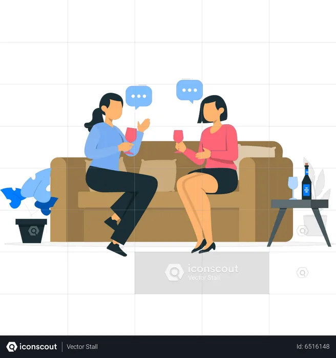 Girls talking and drinking beer  Illustration