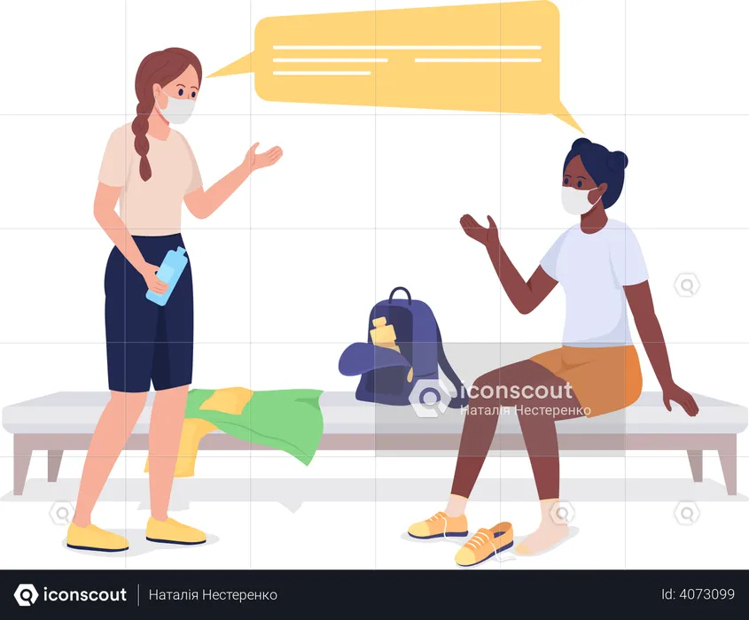 Girls talking before gym class  Illustration