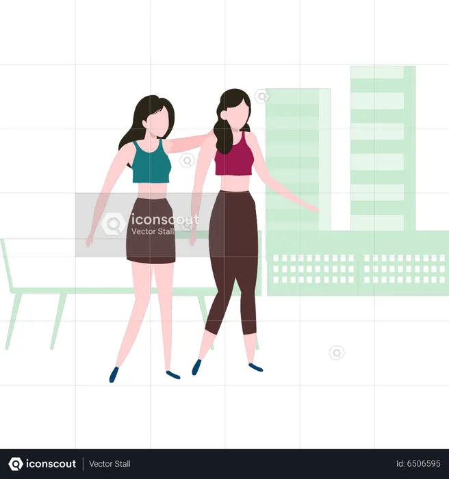 Girls walking together  Illustration