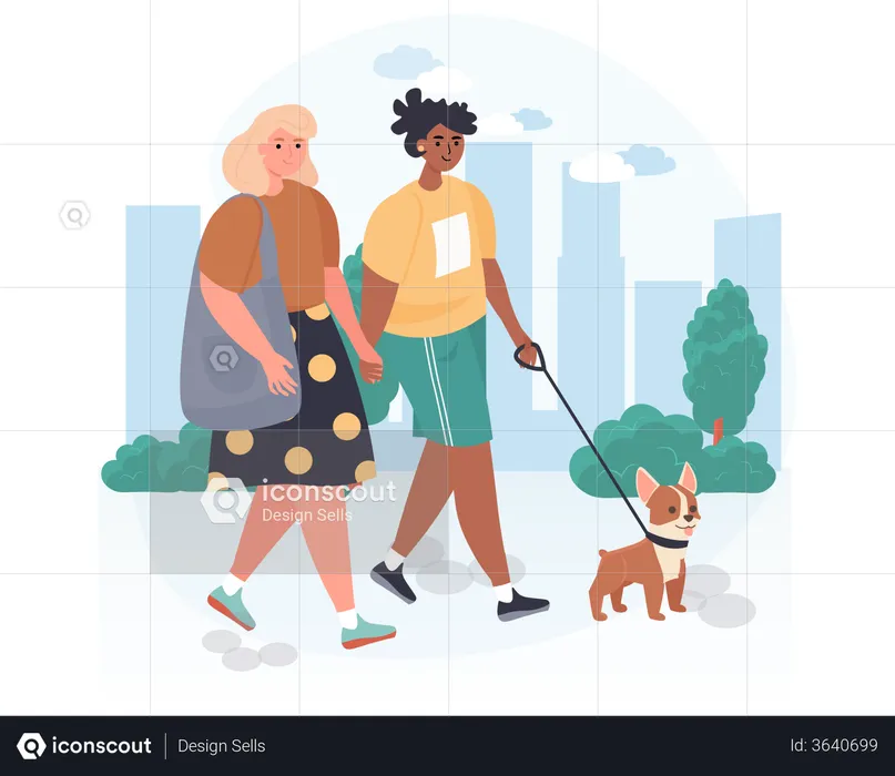 Girls walking together in park  Illustration