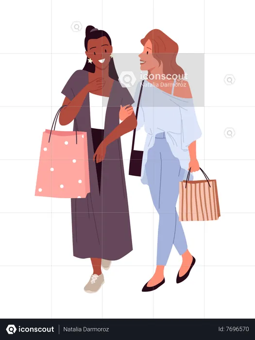 Girls walking with shopping bags  Illustration