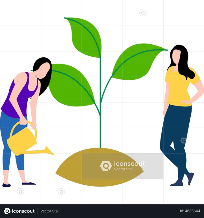 Girls watering the plant  Illustration