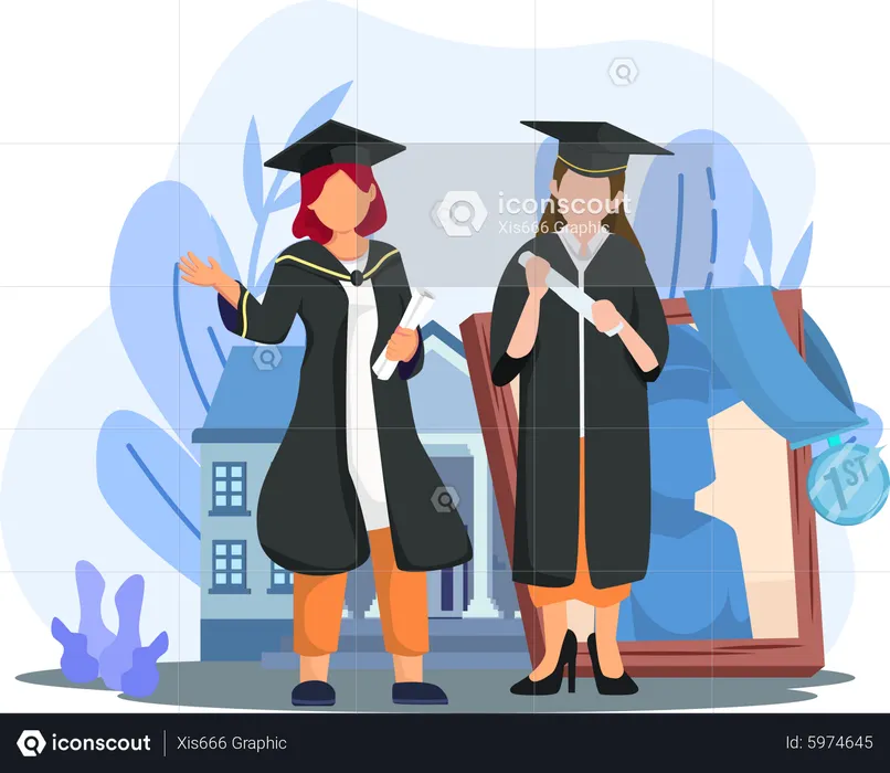 Girls with graduation degree  Illustration