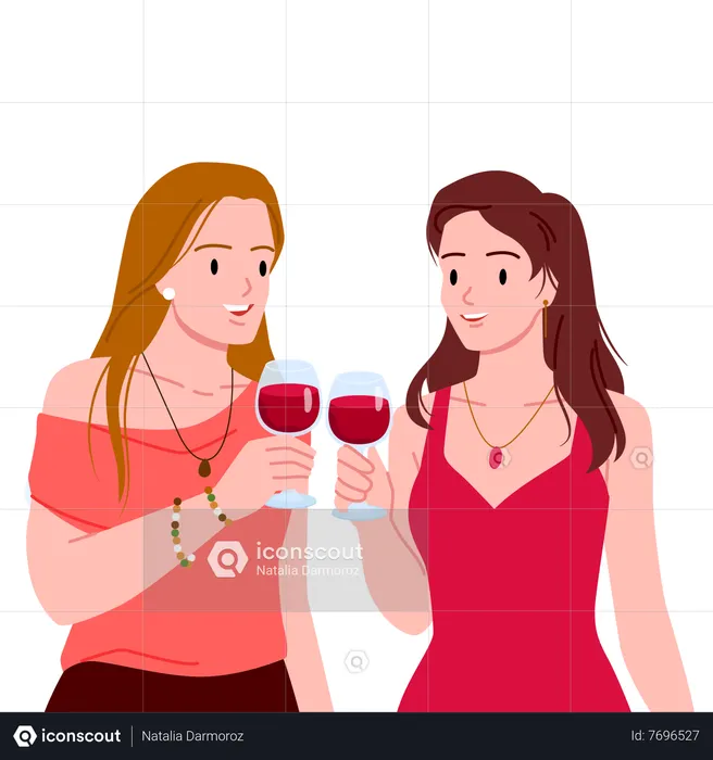 Girls with wine glass  Illustration
